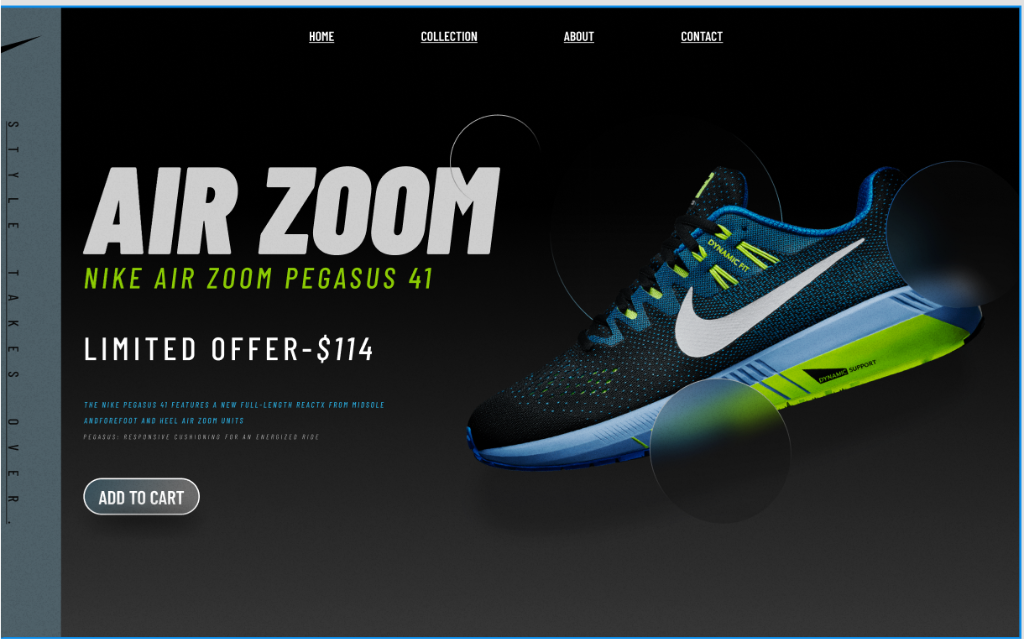 Nike Air Zoom Pegasus 41 e-commerce UI concept