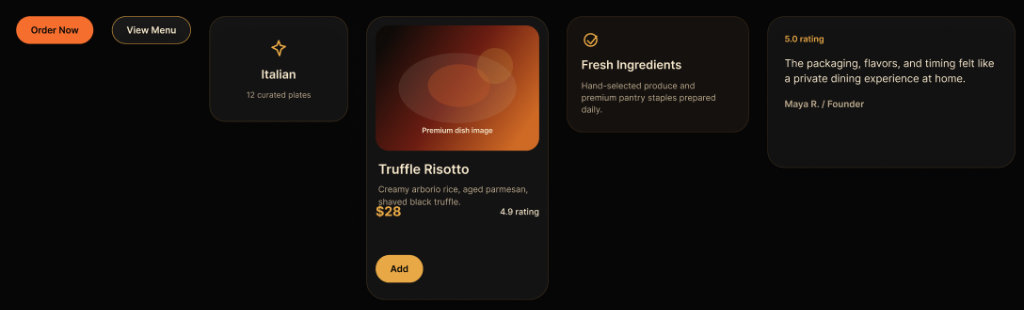 Velora Bites responsive fine-dining interface prototype